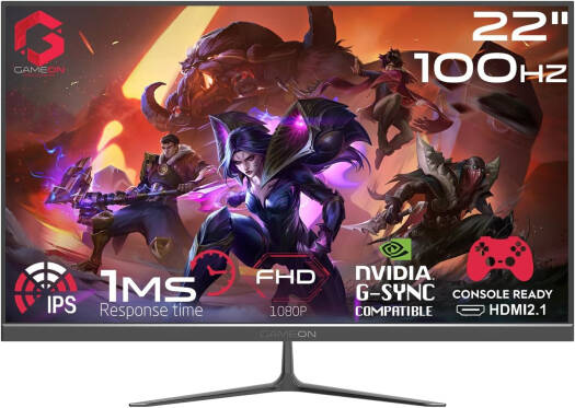 GAMEON Gaming Monitor, 22" FHD, 100Hz Refresh Rate, 1ms