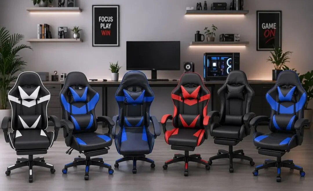leather-chair-colors كرسي قيمنق جلد مع مسند للرأس ووسادة للظهر ومسند للأقدام