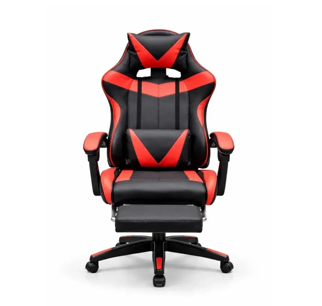 leather-chair-red كرسي قيمنق جلد مع مسند للرأس ووسادة للظهر ومسند للأقدام