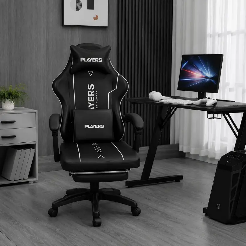 players-gaming-chair-black كرسي قيمنق PLAYERS مع مسند للقدمين ووسادة للظهر